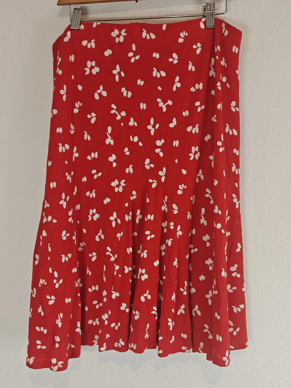 Boden Red Floral Midi Skirt High Rise Flare Romantic Cottagecore Size 12